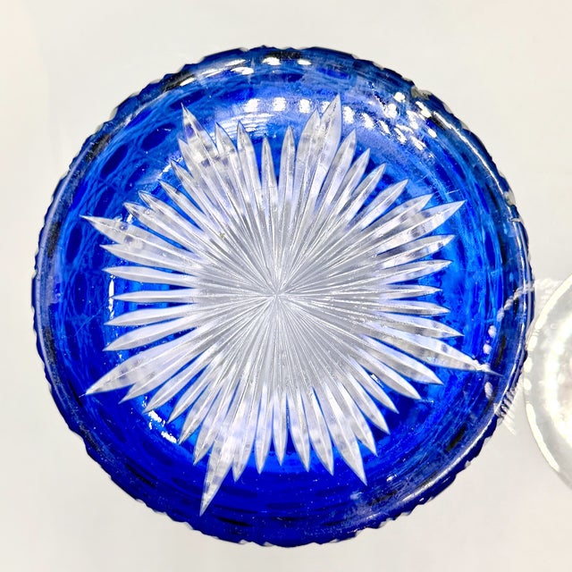 Mid-Century Modern Art Glass Jars with Blue Cut in Clear Crystal Biscuit Barrels with Silver-Plated Mounts, 1950s, Set of 2 For Sale - Image 18 of 18