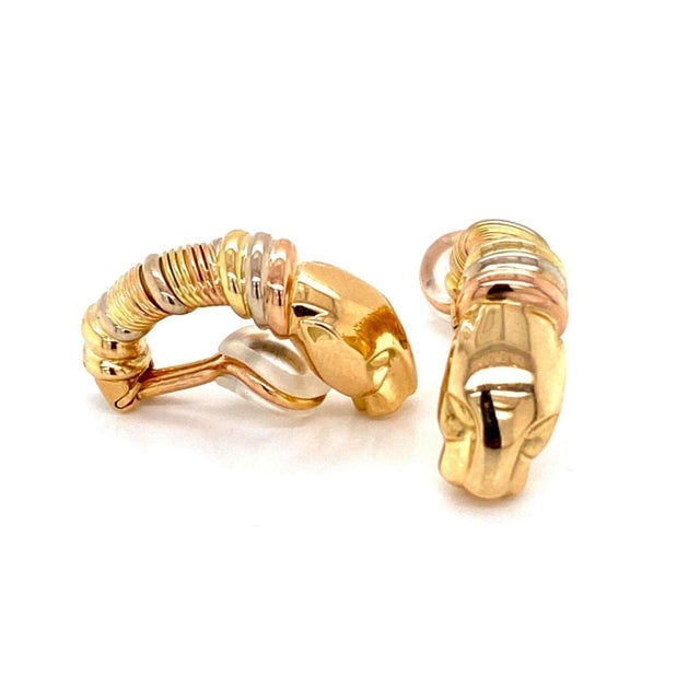 Late 20th Century Cartier Panthere 18k Tri-Color Gold Clip On Huggie Earrings w/Paper For Sale - Image 5 of 11