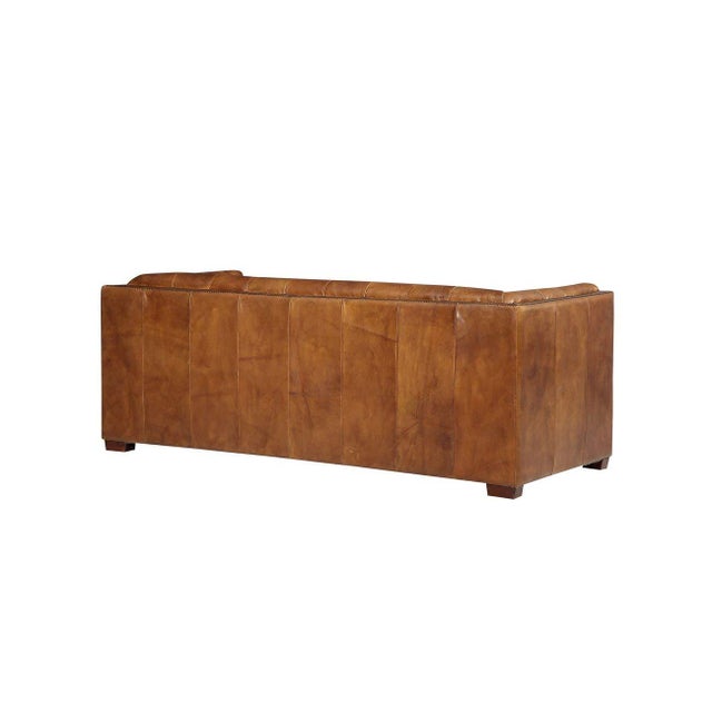 Tuxedo Leather Sofa - Light Brown For Sale In Chicago - Image 6 of 9