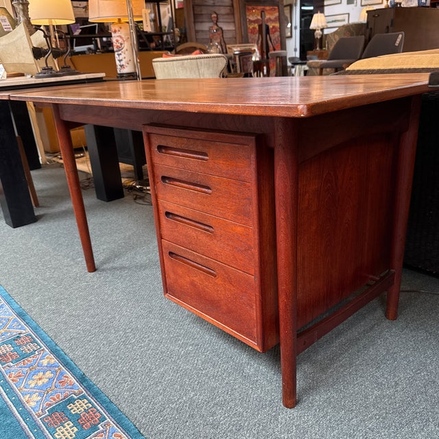 Mid 20th Century Danish Design Extension Office Desk, Teak Wood For Sale - Image 13 of 13