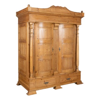 19th Century Large Danish Pine Armoire With Two Bowfront Doors For Sale