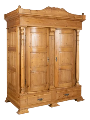 19th Century Large Danish Pine Armoire With Two Bowfront Doors