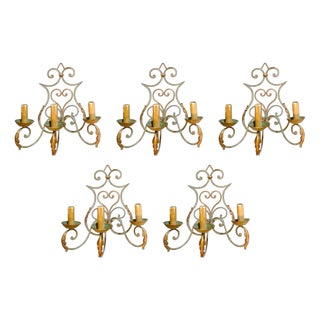 French Art Deco Wrought Iron Castle Wall Sconces, 1925, Set of 5 For Sale