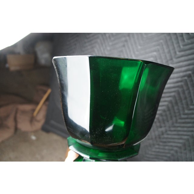 2 Currey and Company Columbia Collection Emerald Green Faceted Glass Vases Pair For Sale - Image 6 of 8