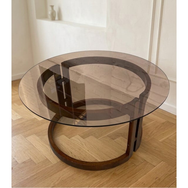 Vintage Round Coffee Table with Smoked Glass Top, 1970s For Sale - Image 6 of 7