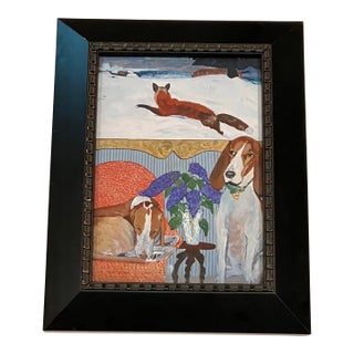 Contemporary Small Fox & Hound Dog Print by Judy Henn Framed For Sale