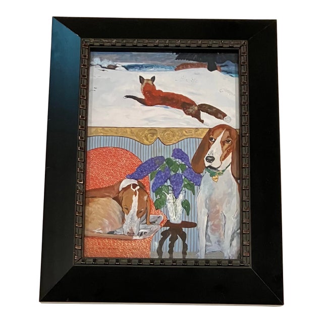 Contemporary Small Fox & Hound Dog Print by Judy Henn Framed For Sale