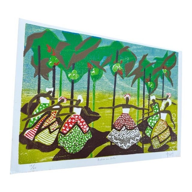 Folk Art “Bahia Em Festa” Color Woodblock Print by Brazilian Artist Hannah Brandt, Signed & Numbered, 1979 For Sale - Image 3 of 10