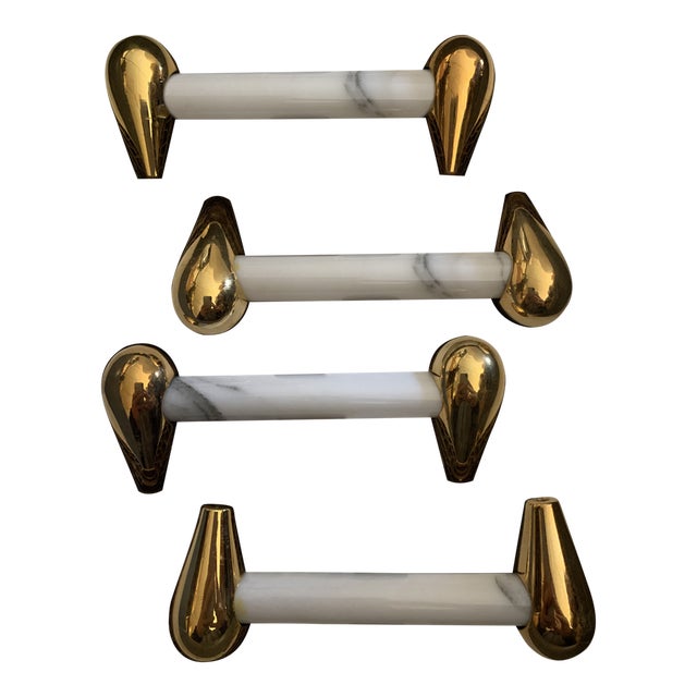 Italian Handmade Carrara Door Handles in Gray and White Marble, Set of 4 For Sale - Image 9 of 9