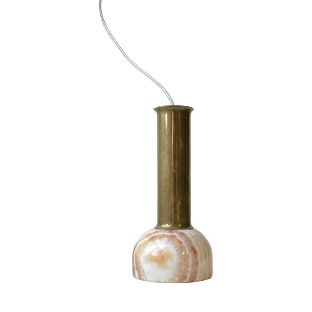 Modern Italian Onyx Marble and Brass Pendant Lamp, 1970s For Sale