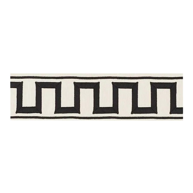 Sample - Schumacher X Miles Redd Greek Key Embroidered Tape in Black on Ivory For Sale