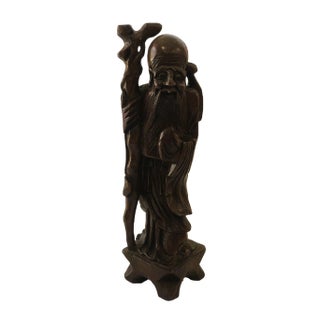 Vintage Hand Carved Teak Wood Asian Statue For Sale