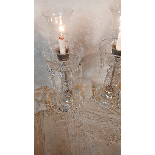 Mid 20th Century Hollywood Regency Crystal Hurricane Lamps With Prisms - A Pair For Sale - Image 4 of 17