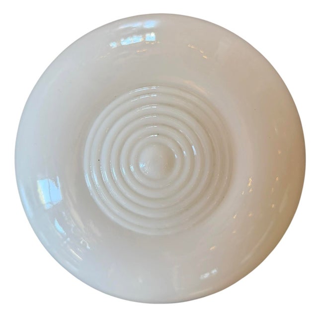 1920s Ribbed Schoolhouse Milk Glass Flushmount Ceiling Light For Sale - Image 4 of 8