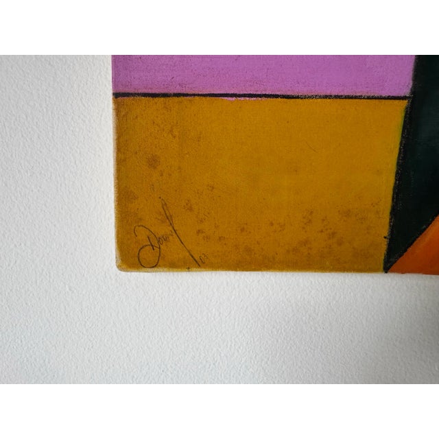 2003 Vintage Daniel Colorful Geometric Abstract Oil on Canvas Painting – Unframed For Sale - Image 4 of 10