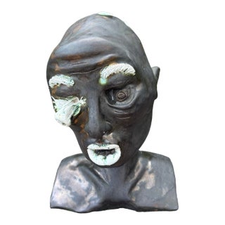 Mid-Century Glazed Pottery Surrealist Bust Sculpture For Sale