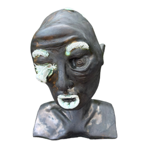 Mid-Century Glazed Pottery Surrealist Bust Sculpture