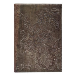 Chinese Flower Birds Carving Rectangular Shape Box Ink Stone Inkwell Pad For Sale