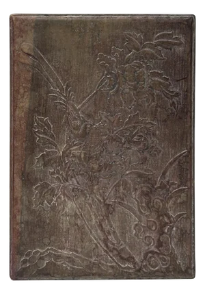 Chinese Flower Birds Carving Rectangular Shape Box Ink Stone Inkwell Pad