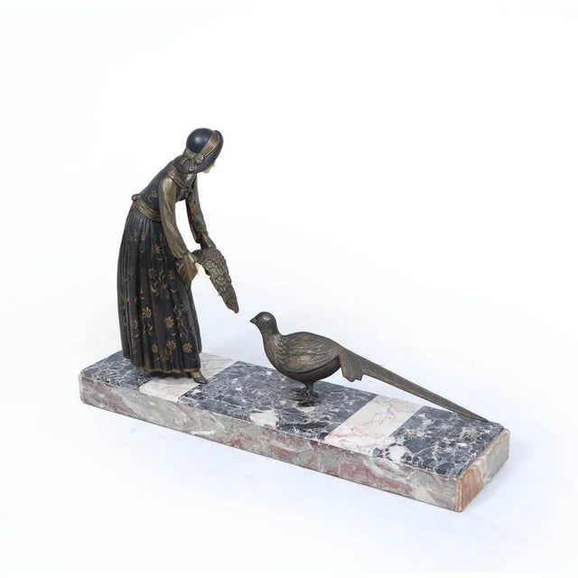 Brown Art Deco Sculpture of Woman with Pheasant, 1930s For Sale - Image 8 of 13