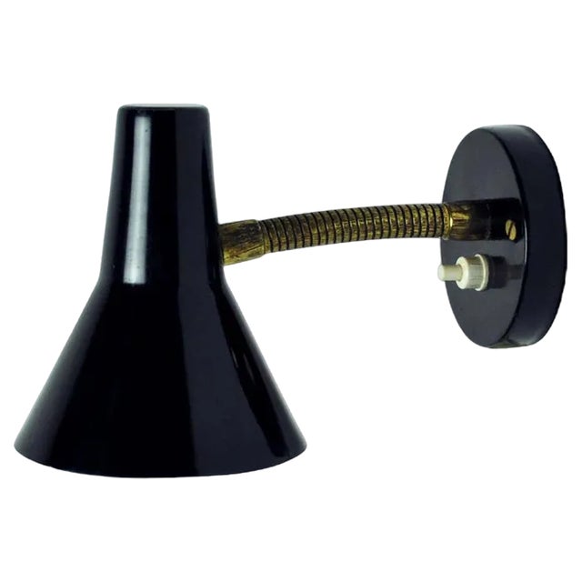 Danish Modern Wall Lamp with Adjustable Brass Arm For Sale