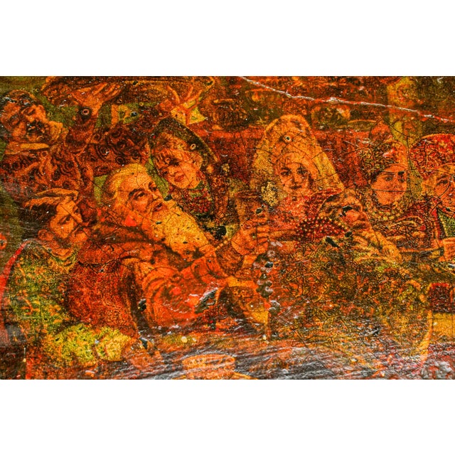 Nice 19th Century Antique Russian Hand Painted Boyar Wedding Feast Scene Lacquer Box With Key Old World European Home Decor For Sale - Image 4 of 12