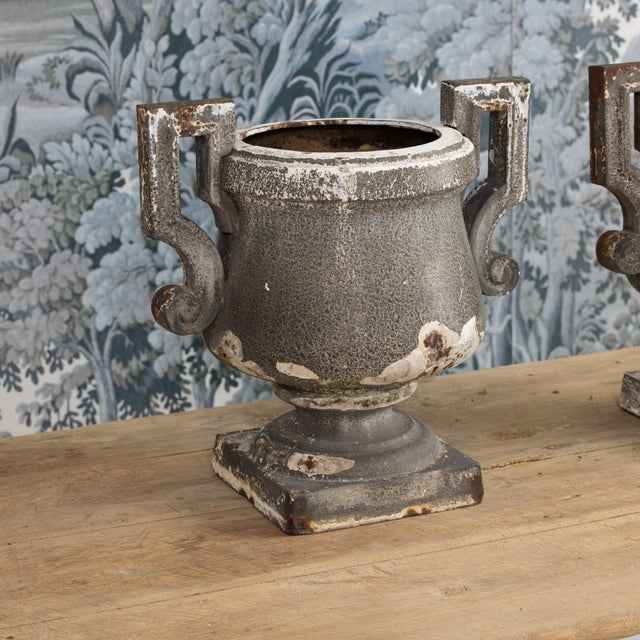 Early 19th C. French Pair of Directoire Style Iron Urns For Sale - Image 9 of 18