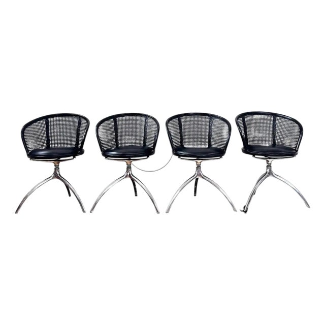1990s Set of 4 Paolo Rizzatto Alias 901 Young Lady Chairs Black Seat & Cane, Aluminum For Sale