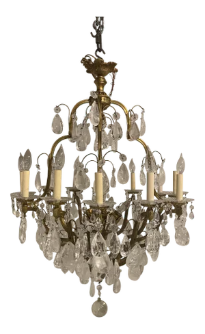 1900s Gilt Bronze Chandelier With Rock Crystals