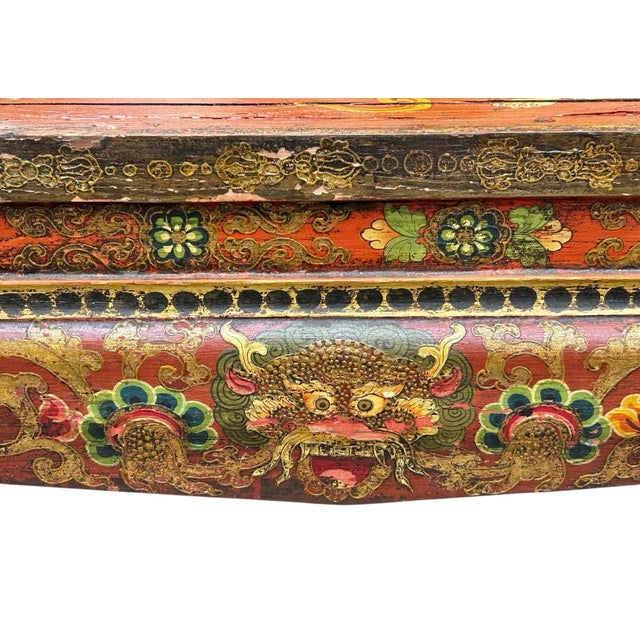 Mid-Century Chineses Tibetan Hand Painted Polychrome Coffee Table Tiger Motif For Sale - Image 9 of 11