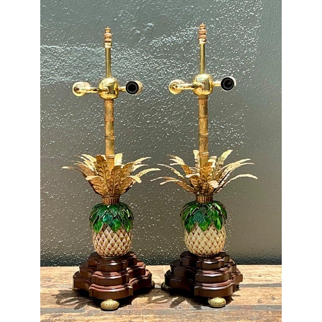 Vintage Frederick Cooper Enamel Pineapple Lamps - A Pair For Sale - Image 11 of 13