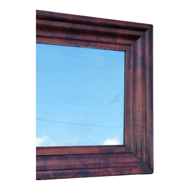 Wood Antique 19th Century American Empire Flame Mahogany Rectangular Wall Mirror For Sale - Image 7 of 11