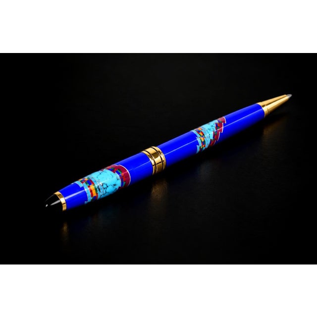 David Rosales Gemstone Pen Southwest Native American Lapis Turquoise Ruby For Sale - Image 9 of 9