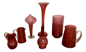 Antique Cranberry Glasses in Red, 1860, Set of 7