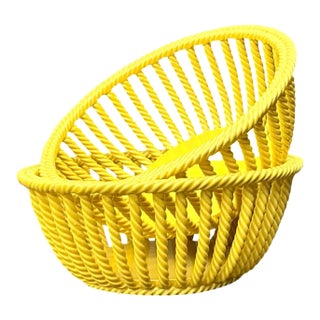 Vintage Italian Yellow Rope Ceramic Bowls - A Pair For Sale