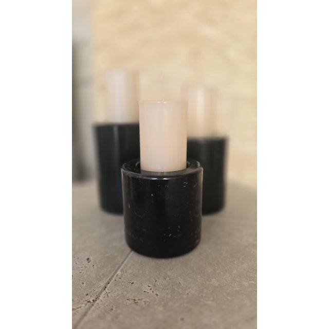 Vintage Candleholders in Black Marquinia Marble, Set of 3 For Sale - Image 4 of 6