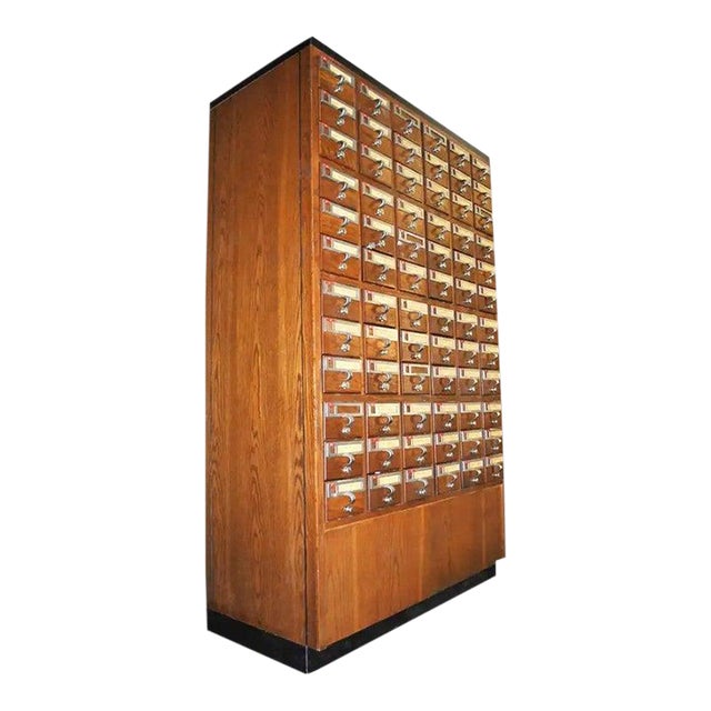 1960s Vintage Library 72 Drawer Card File Cabinet For Sale