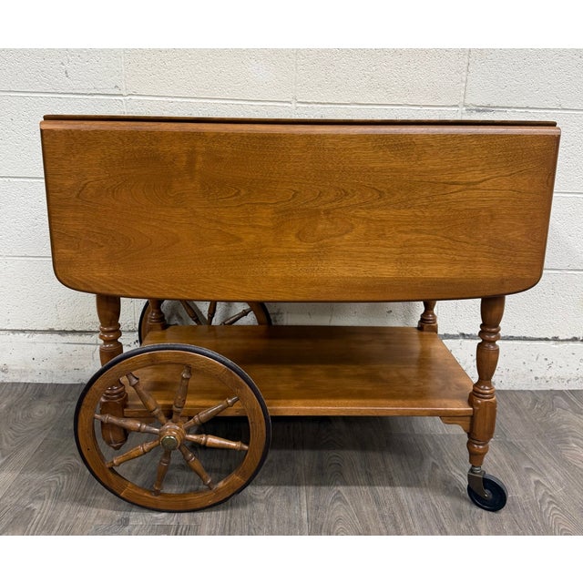Traditional Vintage Ethan Allen Baumritter Solid Maple Drop Leaf Tea Cart For Sale - Image 3 of 16