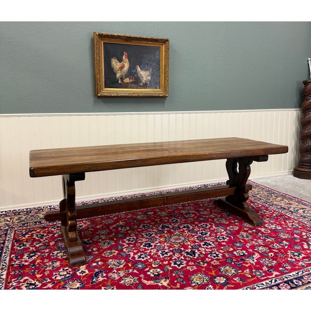 Brown Antique French Country Farm Dining Table Farmhouse Trestle Base Oak 87"w For Sale - Image 8 of 17