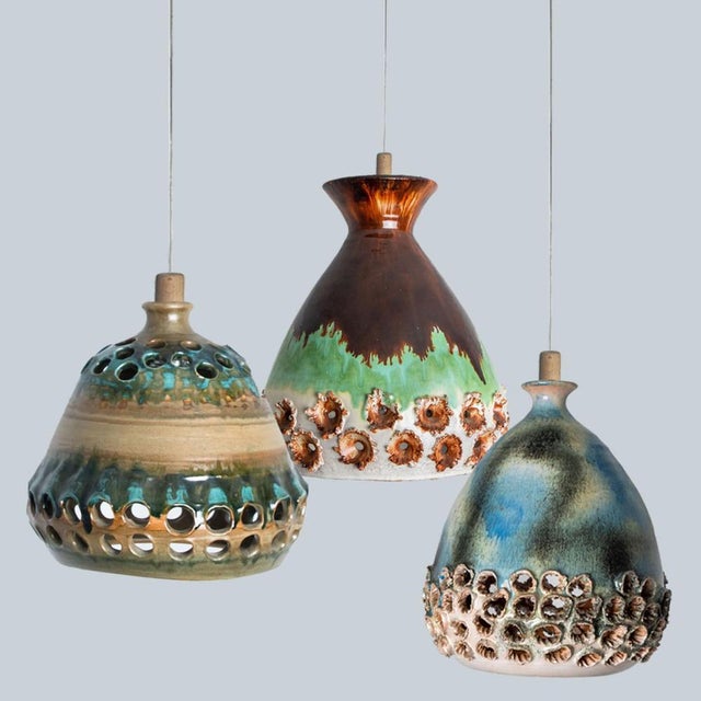 Green Blue Ceramic Pendant Light, Denmark, 1970s For Sale - Image 14 of 18