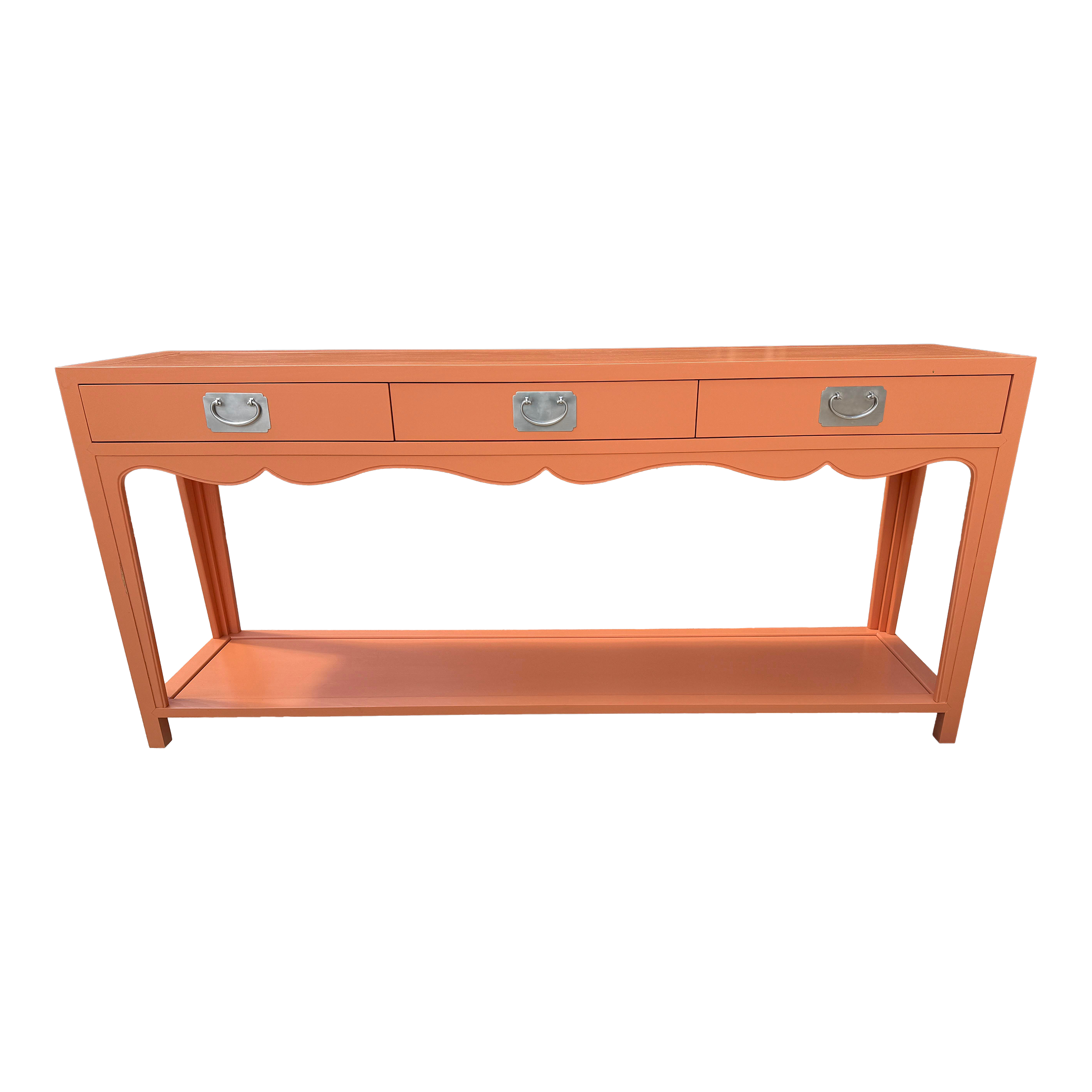 Salmon Colored Hickory Chair Peony Console Table, Asian Inspired