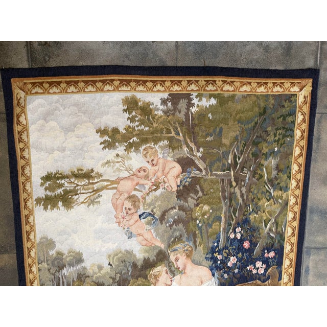 2000 - 2009 Vintage Pastoral Tapestry With Women and Cherubs For Sale - Image 5 of 8