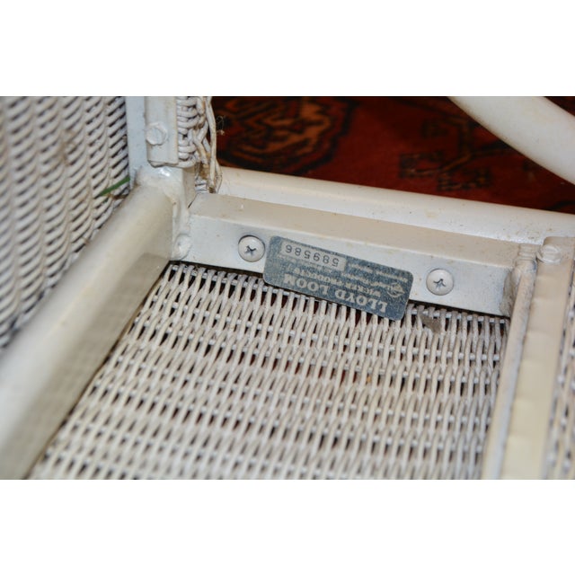 Wood 1970s Lloyd Loom Single White Wicker & Aluminum Arm Chair Porch Patio For Sale - Image 7 of 13