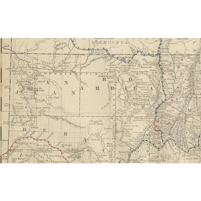 New Mexico Map with Railroads and Counties and the Land of Enchantment, 1888 For Sale - Image 6 of 10
