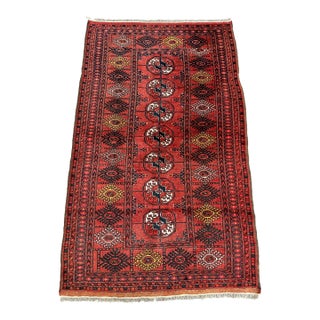 Antique Red Bukhara Hand-Knotted Wool Runner - 6'3" X 3'9" For Sale