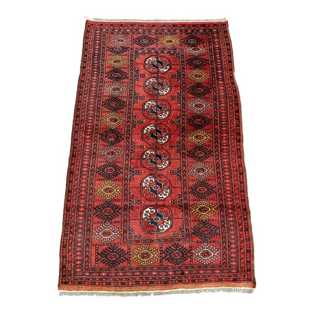 Antique Red Bukhara Hand-Knotted Wool Runner - 6'3" X 3'9" For Sale