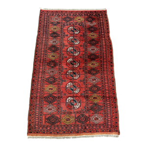 Antique Red Bukhara Hand-Knotted Wool Runner - 6'3" X 3'9"