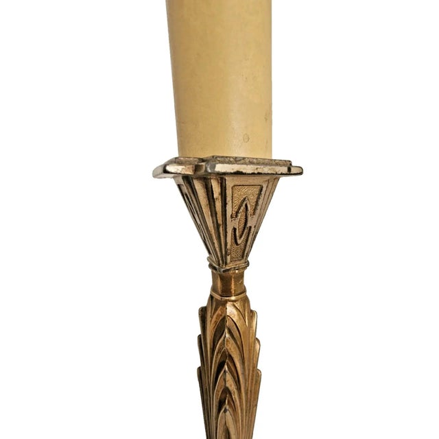 Pair of 1920s Art Deco Bronze Candle Lamps Skyscraper Base, Nickel & Gold Plated For Sale - Image 9 of 18