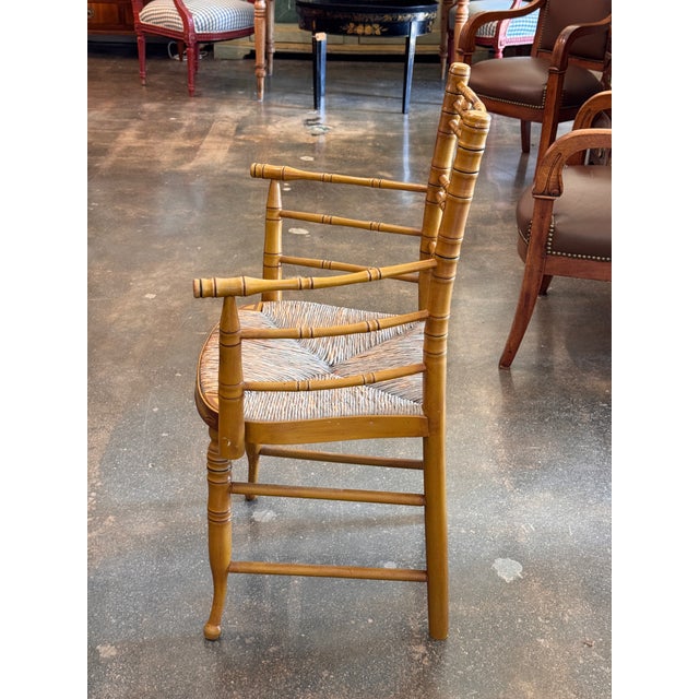 19th Century Pair of Painted Faux Bamboo Armchairs With Rush Seats For Sale - Image 9 of 10