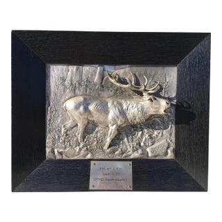 Vintage Hand Hammered German Framed Pewter Sculptural Stag. For Sale